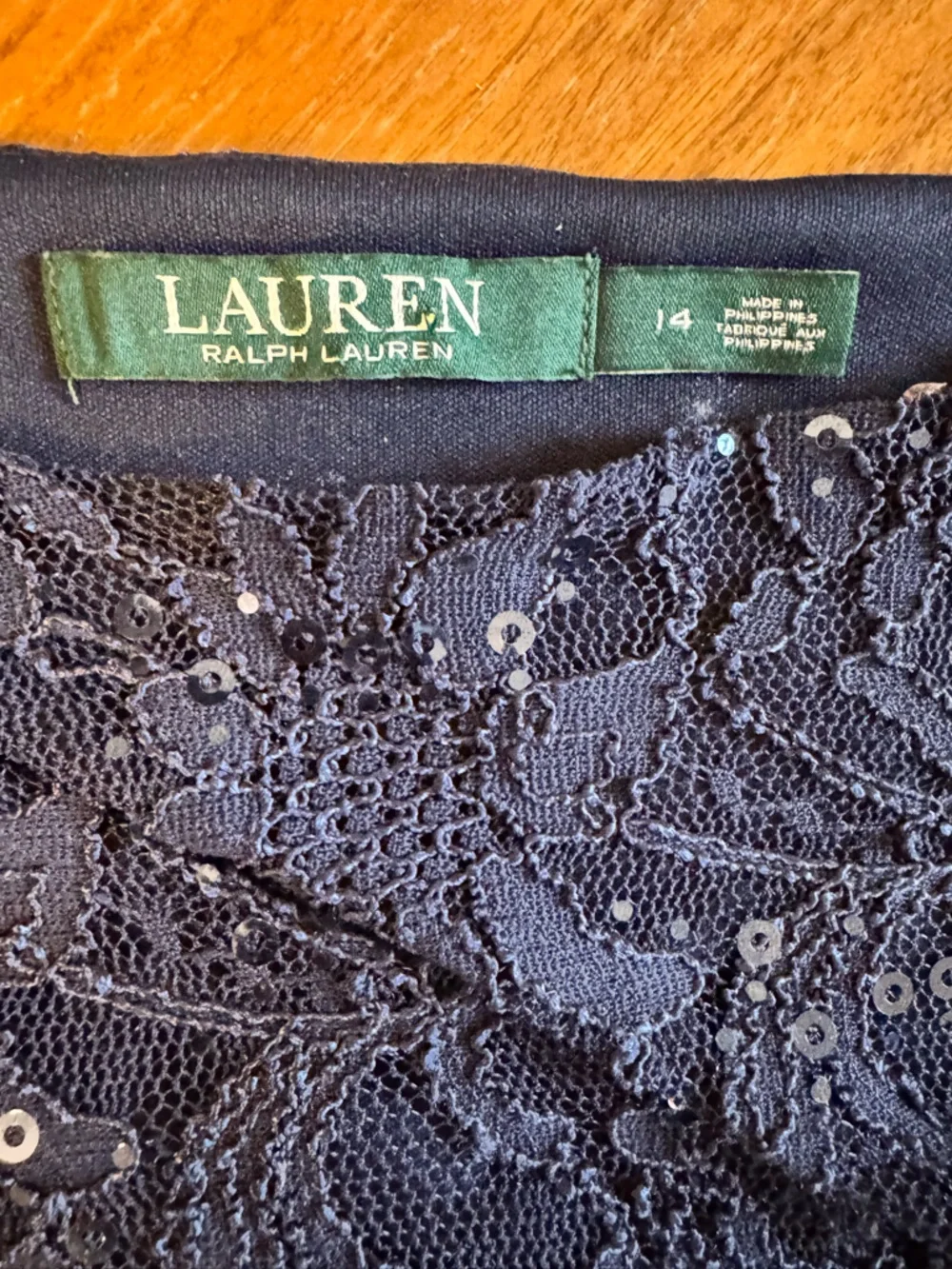 Lauren Ralph Lauren Navy Lace Sequin Gown Maxi Dress Size 14 Elegant - Picture 6 of 13